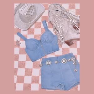 TWO PIECE DENIM CROP TOP + SHORTS SET | SIZE SMALL